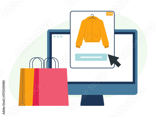 Visual merchandising e-commerce business platform. Sunday deals illustration. Flat vector illustration.
