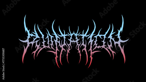 Ruination metal typography vector design with sharp thorn style, gradient red blue color for dark aesthetic apparel or band logo