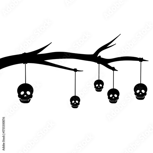 A Creepy Silhouette of Skulls hanging from Tree Branch