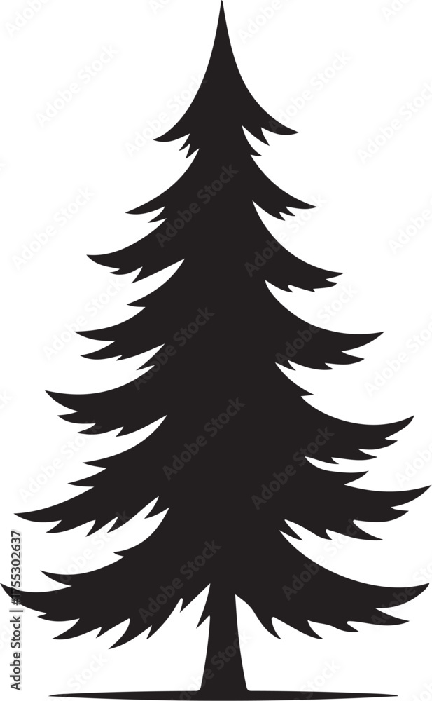 Obraz premium Black silhouette of a pine tree on white background