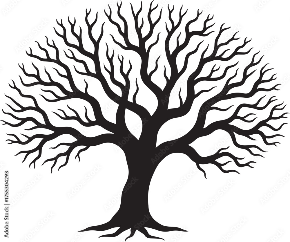 Obraz premium Black silhouette of a bare tree with spreading branches