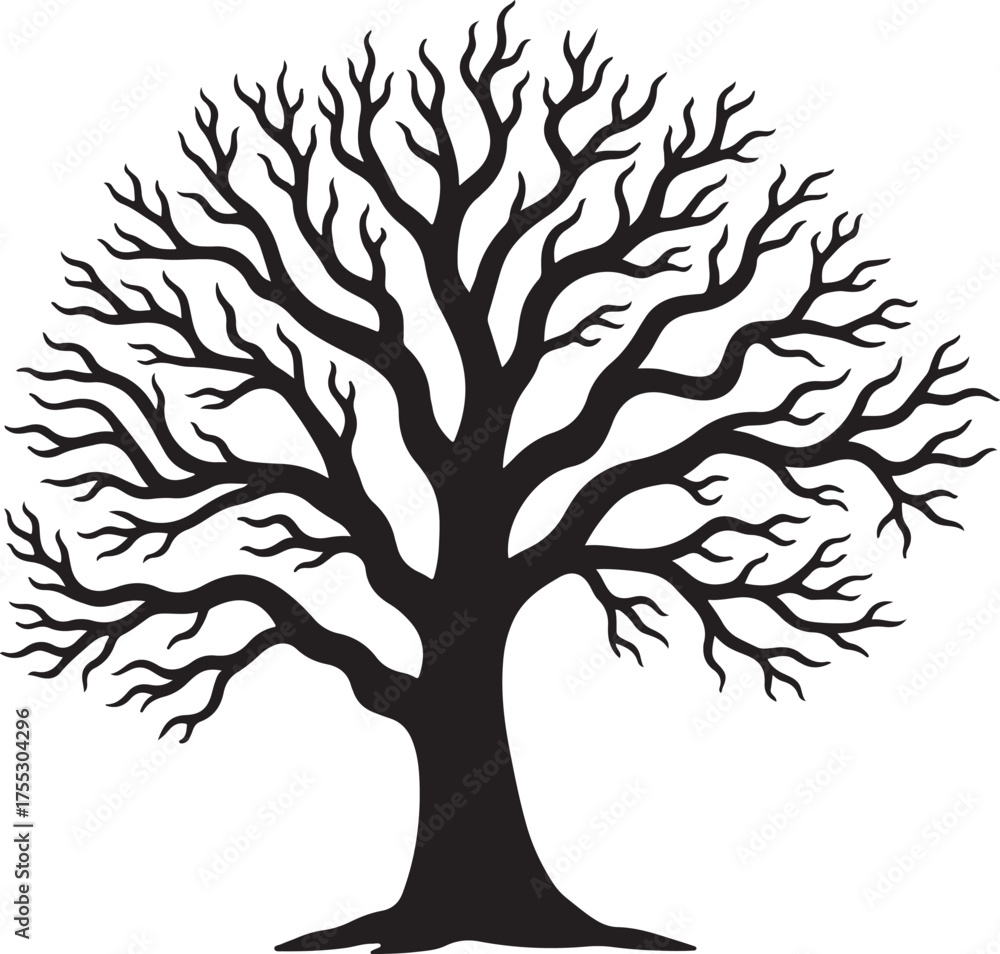 Obraz premium Black silhouette of a bare tree with spreading branches