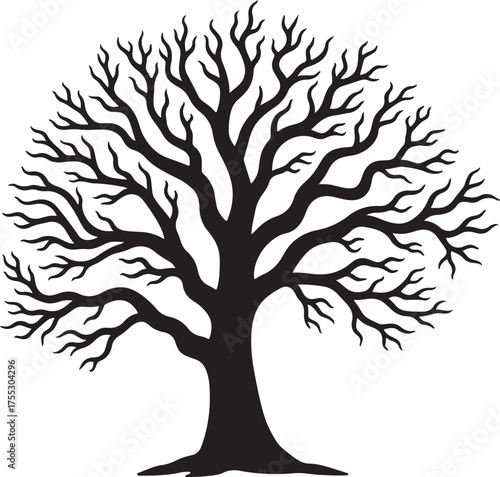 Black silhouette of a bare tree with spreading branches