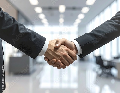 Business handshake in modern office, partnership, agreement, success, teamwork, corporate deal