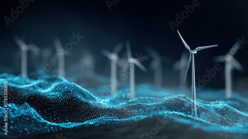 Wind turbines on digital landscape