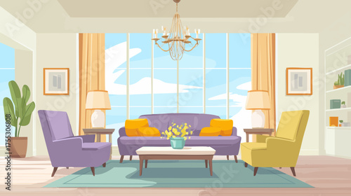 Luxury Living Room with Chandelier