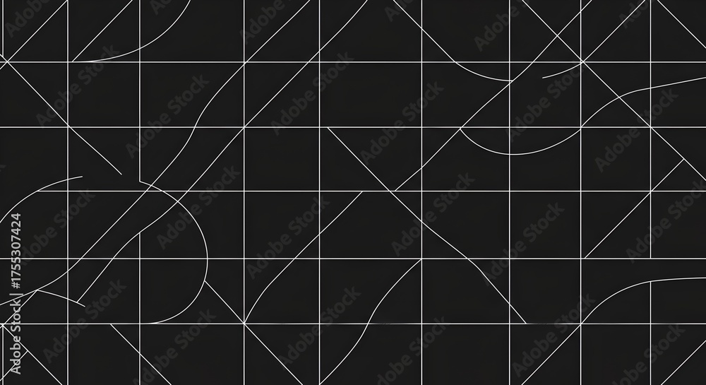 Geometric white mesh grid over black paper texture, creating elegant minimal background for office or education.