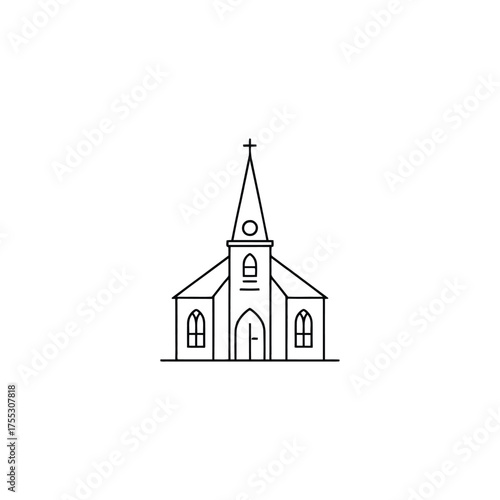 Minimalist Church Illustration in Black and White Simple Architectural Design Religious Building Depiction Spiritual Symbolism