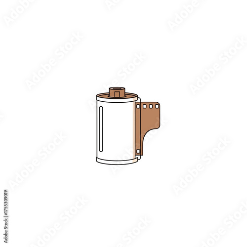 Vector art of a roll of 35mm photographic film, representing analog photography, vintage cameras, and creative media