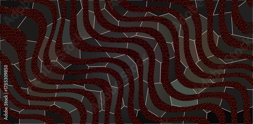 Dark Abstract Wavy Red Lines and Polygonal Mosaic Texture Background