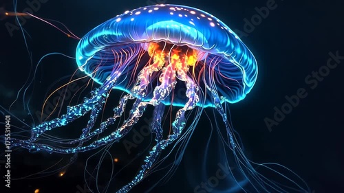 Glowing Jellyfish in the Deep Ocean - A Mesmerizing Underwater Scene.