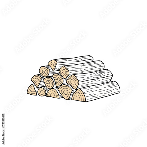 Vector art of a pile of cut firewood logs stacked neatly, , representing fuel for heating or cooking, rustic and natural material