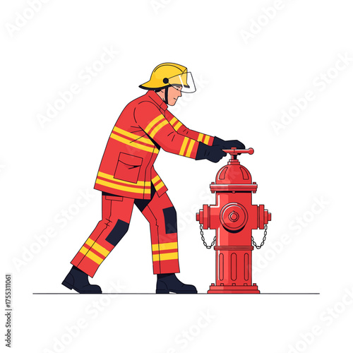 A firefighter in uniform turning a fire hydrant, preparing for action.