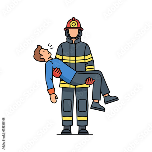 A firefighter carries an injured person, providing aid and assistance.