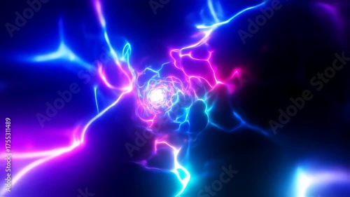 Vibrant Neon Energy Tunnel Journey: Dynamic Abstract Hyperspace Warp Light Flow Background Loop