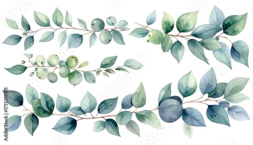 Watercolor Eucalyptus Branches - Elegant Greenery for Design and Decoration.