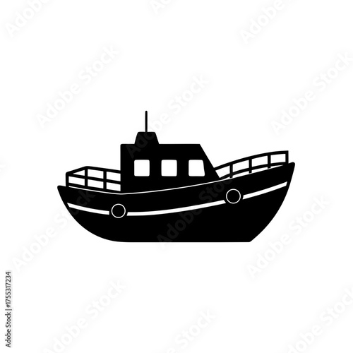 Silhouette of a fishing boat on transparent background