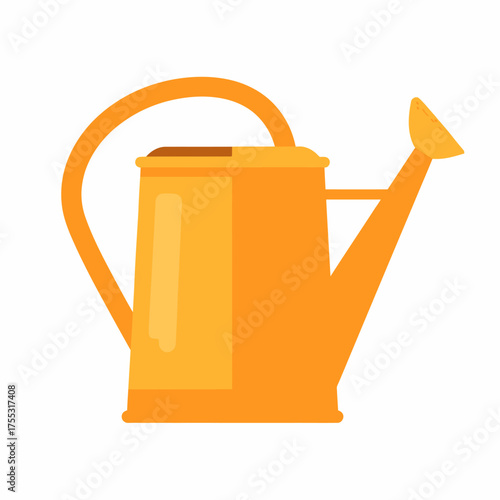 A bright orange watering can with a curved handle and a spout, isolated on a white background.