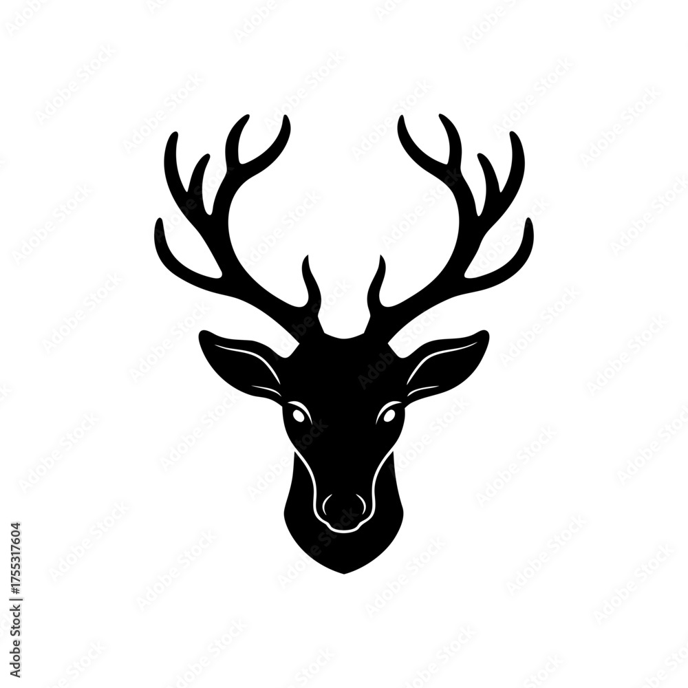 Naklejka premium Deer head black silhouette on transparent background