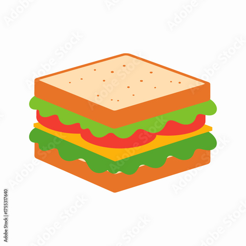 A delicious-looking sandwich with layers of bread, lettuce, tomato, and cheese.