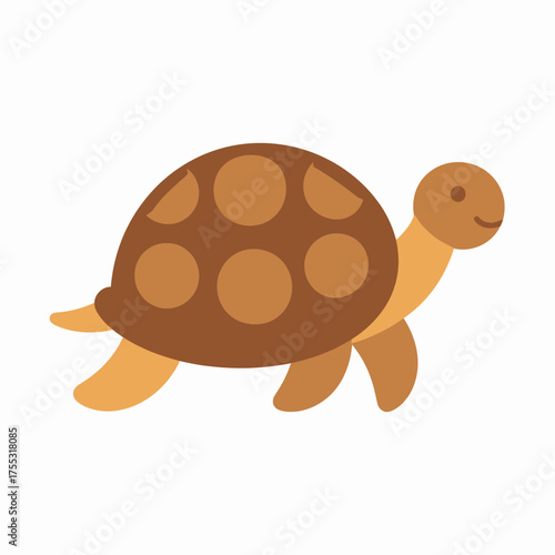 Cartoon turtle with brown shell and tan limbs walking on a white background.