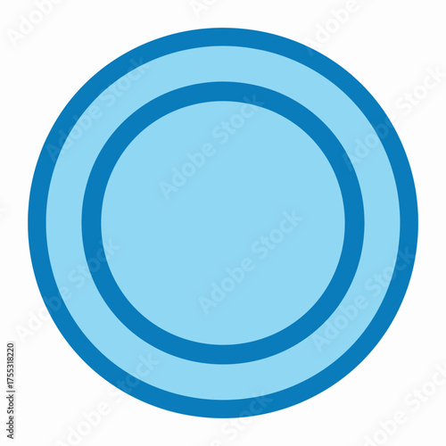 A minimalist graphic icon of two concentric circles in light and dark blue against a white background.
