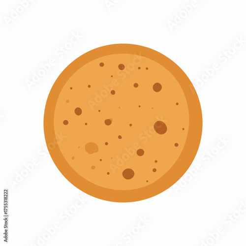 A simple flat vector illustration of a round, light brown cookie with darker brown speckles, isolated on a white background.