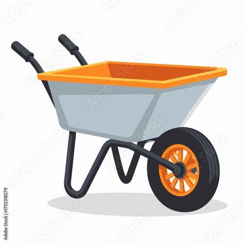 Cartoon illustration of a garden and construction wheelbarrow isolated on a white background.