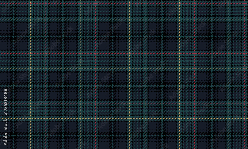 Fototapeta premium This seamless plaid pattern, in blue, green, black, yellow, and red, has a classic and vibrant feel, perfect for designing contemporary or vintage clothing, skirts, and pants.