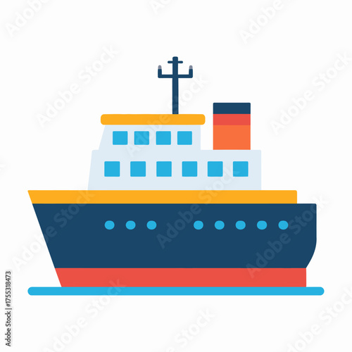 A flat vector illustration of a large ocean liner or cruise ship sailing on the water.