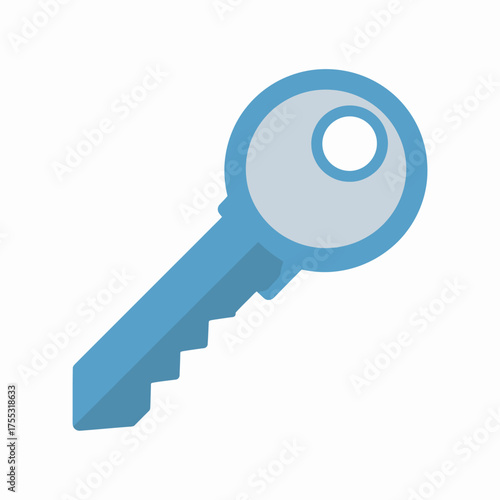 Illustration of a blue key with a round head and jagged edge.