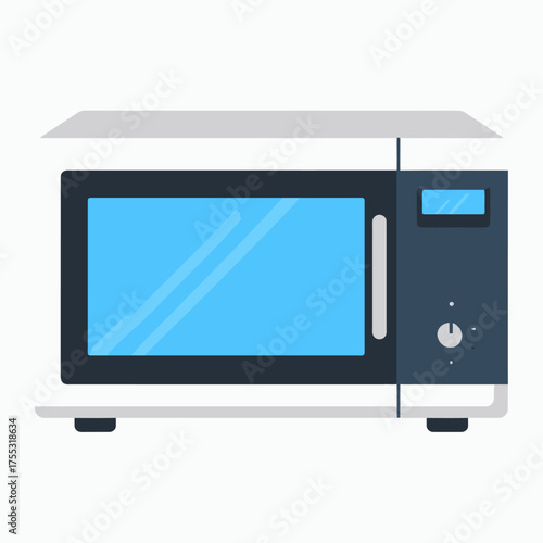 A modern white and grey microwave oven with a digital display and control knob, shown as a flat vector illustration.
