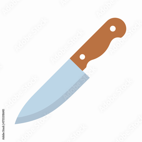 Simple flat illustration of a kitchen knife with a brown handle and light blue blade.