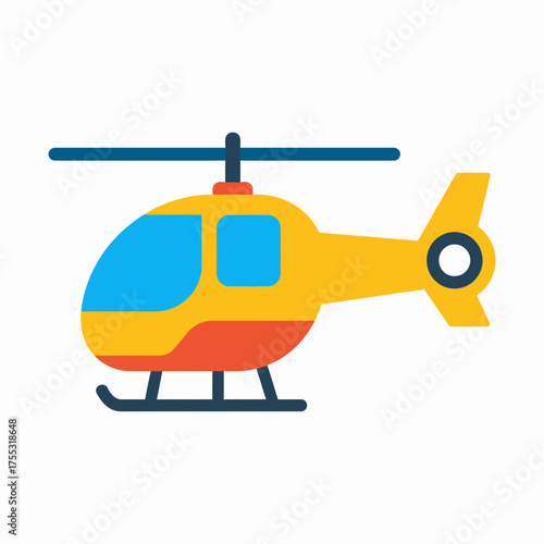 Illustration of a yellow helicopter with blue windows and rotor blades.