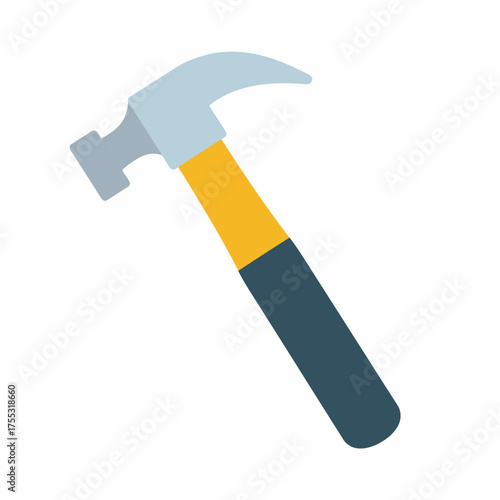 A simple vector illustration of a claw hammer with a yellow and dark grey handle, isolated on a white background.