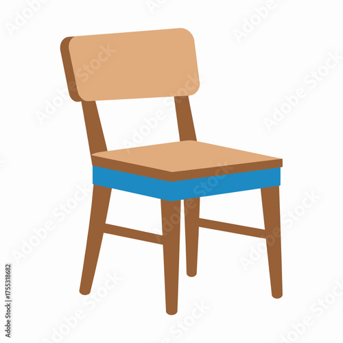 A simple illustration of a wooden chair with a backrest, seat, and four legs.