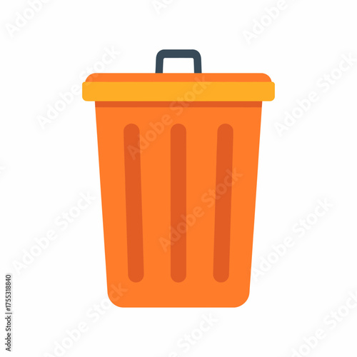 Simple orange trash can with a matching lid suitable for waste management, cleaning, sanitation, recycling, household essentials, and ecofriendly concepts.