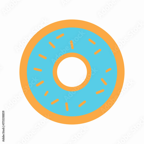 A simple, flat illustration of a blue frosted donut with orange icing.