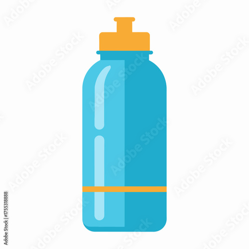 Blue water bottle with an orange cap and band is perfect for hydration and sportsrelated designs. Bright and eyecatching visuals.