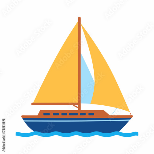 Sailboat with a yellow sail on blue water, ideal for nautical and travel themes in designs, presentations, and promotional materials.