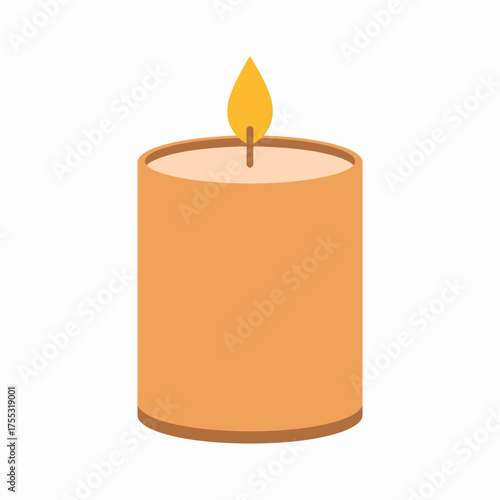 A simple illustration of a lit orange candle with a yellow flame.