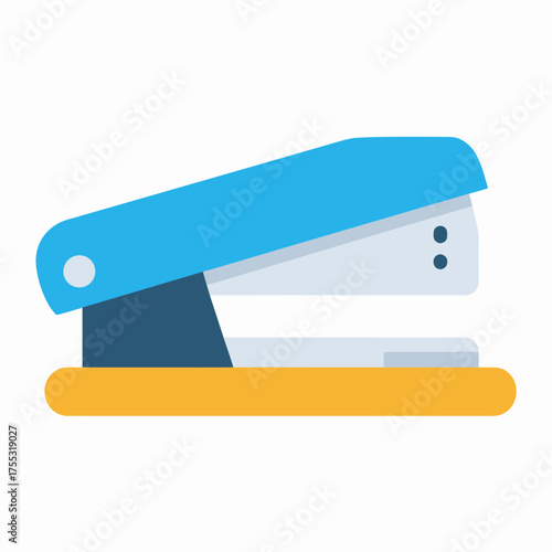 A simple, flat illustration of a blue and yellow stapler on a white background.