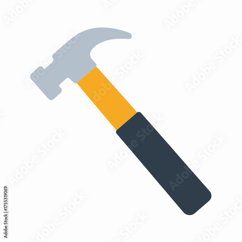 A detailed illustration of a hammer, showcasing its head, handle, and overall design.