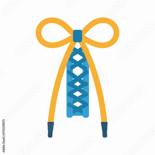 A stylized illustration of a shoelace tied in a bow with a criss-cross lacing pattern.