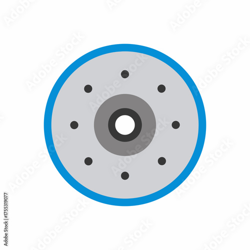 Illustration of a gray disc with blue border and black dots.