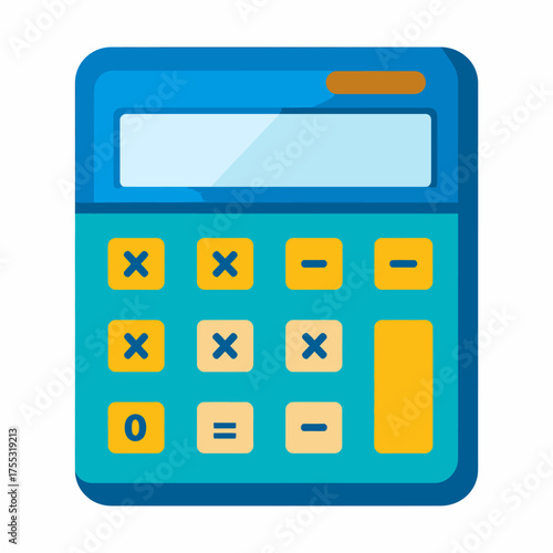 Blue cartoon calculator suitable for educational content design. Maththemed graphic with functions for school, business or finance materials.