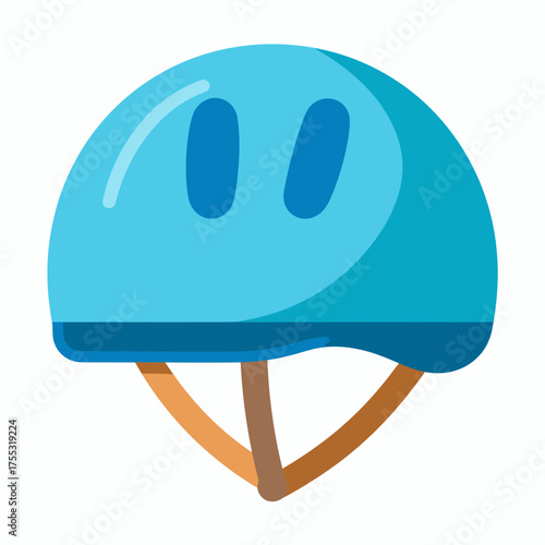Light blue safety helmet suitable for construction and industrial workers. Protects head with tan strap for secure fit.