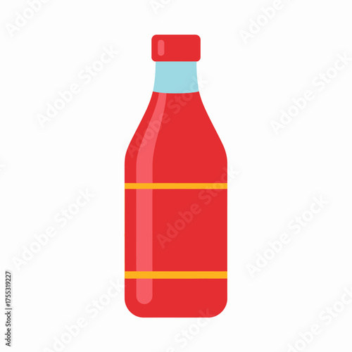 Red condiment bottle with a label, perfect for food product packaging design or culinary blog illustrations, adding a vibrant touch.