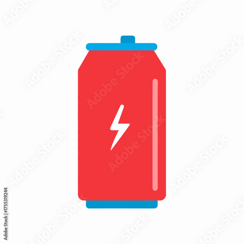 Red energy drink can with a lightning bolt, ideal for product packaging design, energy drink advertisements, or sportsrelated marketing campaigns.