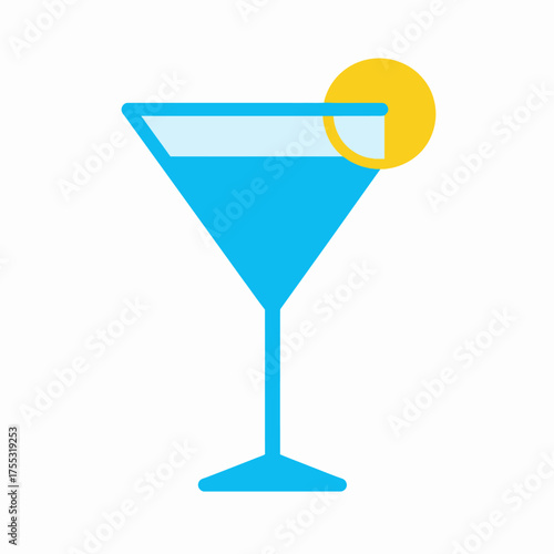 Bright blue martini with a lemon garnish icon suitable for cocktail menus, social media graphics, party invitations, and beverage branding.